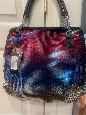 Sparkle Ombre Crystal Shoulder/Crossbody Bag - Red Blue Gold NWT
